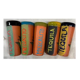 Made In Mexico Hand Painted Pottery Barro Clay Tequila Shots Glasses Set of 5 Assorted - Vaso Tequilero