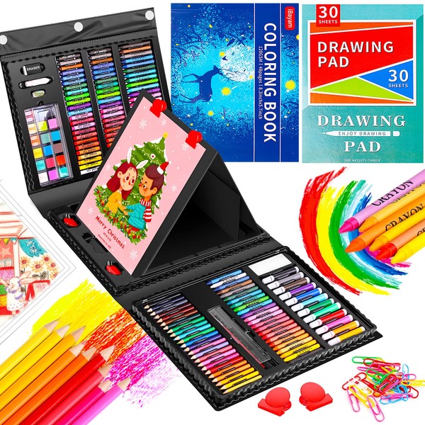 iBayam Arts and Crafts Supplies Drawing Kits with Trifold Easel, Sketch Pad, Coloring Book, Pastels, Crayons, Pencils for Kids, Gifts for Teen Girls Boys 6-8-9-12