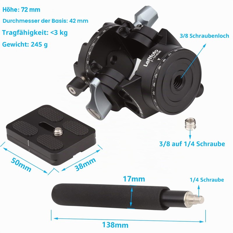 LEFTFOTO Dual Panoramic Tripod Liquid Head, Mini Pan Tilt Head,