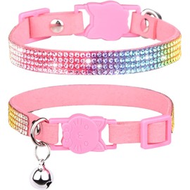 CHUKCHI Cat Collar Breakaway Bling Diamond Rhinestone with Bell Adjustable for Cats and Kitten Girl boy (Pink)