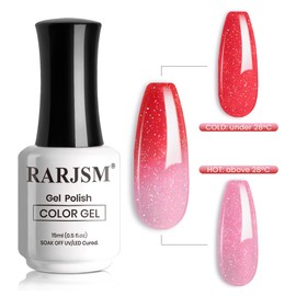RARJSM Color Changing Gel Nail Polish 15ML Pink to Red Iridescent Glitter Temperature Change Gel Polish Soak off UV Thermal Gel Nail Polish for Nail Art Manicure DIY Salon at Home