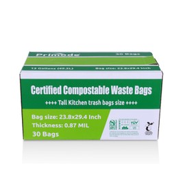 Primode Compostable Trash Bags 13 Gallon | 30 Count Tall Kitchen Compost Bags, Food Waste Bags, Certified Compost Bags, Certified by BPI and by TÜV AUSTRIA, Extra Thick 0.87