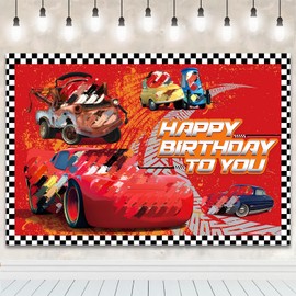 Car Happy Birthday Backdrop, Cartoon Theme Party Supplies Backdrop, Birthday Party Decorations Photography Banner Background for Kids Boys Girl 5x3FT