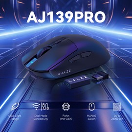 ATTACK SHARK AJAZZ AJ139PRO Kabellose Gaming-Maus, Ultraleicht (65g), PAW3395-Sensor, 26000 DPI, 4kHz, 2,4 GHz/USB C Wired E-Sport-Mäuse, 6 Program Taste, 700 Stunden Akkulaufzeit,PC/MAC – Schwarz