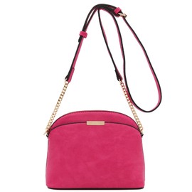 FashionPuzzle Fuchsia Bowler Solid Small Dome Crossbody Bag with Chain Strap