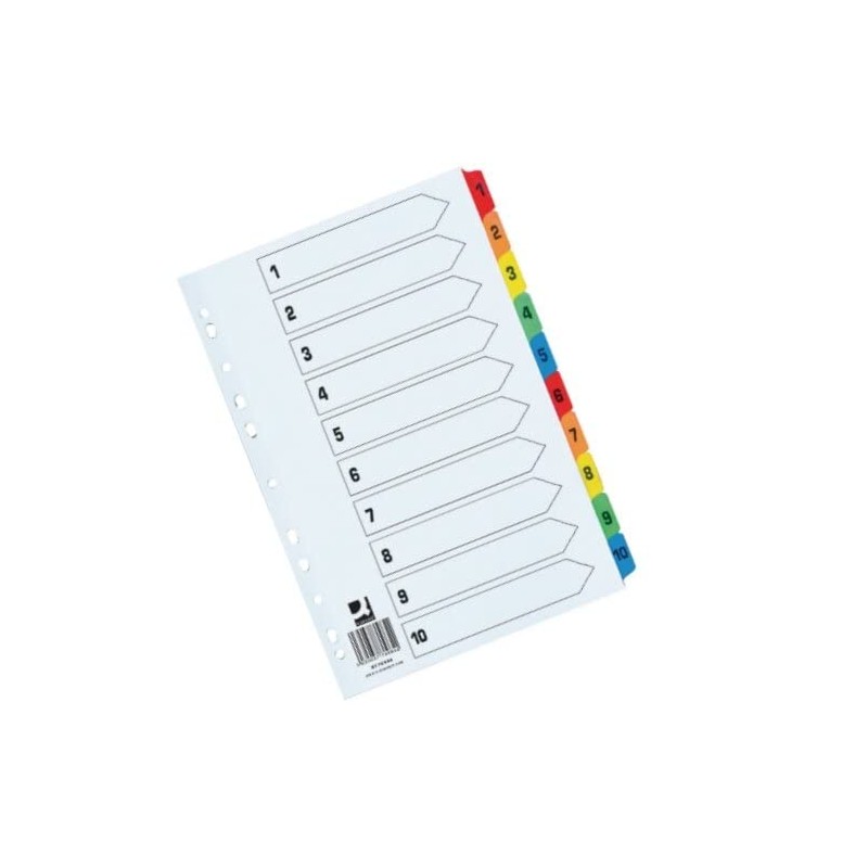 Q-Connect 1-10 Index Extra Wide Reinforced Multi-Colour Tabs KF76984