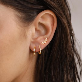 Gokeey Small Gold Huggie Hoop Earrings Set for Women,14k Gold Cubic Zirconia Earrings Sets for Multiple Piercing, Dainty Hypoallergenic Flat Back Stud Earrings for Women Stack Gold Jewelry