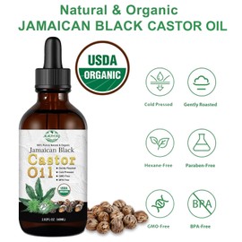 MMPANG Organic Jamaican Black Castor Oil in Glass Bottle Cold Pressed Hexane Free, 100% Pure Natural Hair Strengthening Oil, Black Castor Oi for Hair Growth Eyelashes Eyebrows (2oz/60ml)