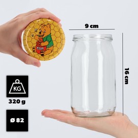 KADAX Preserving Jars 760 ml with fi82 mm Screw Lid, Screw Jars, Large Jars with Twist Off Lid, Jars for Cucumbers, Preserving Jars, Preserving Jars (Winnie the Pooh, Pack of 24)