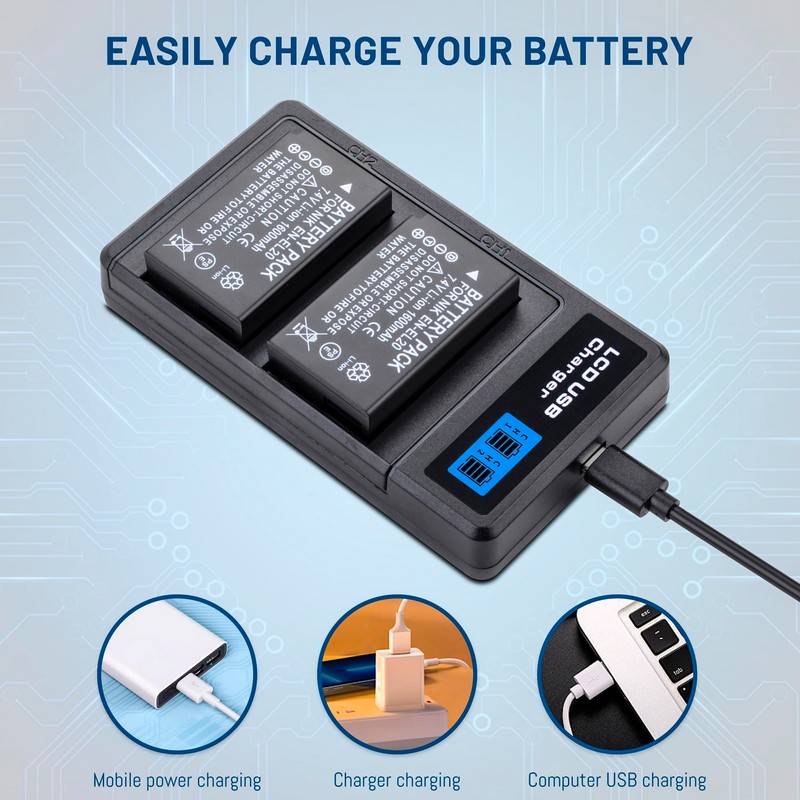 2 Pack EN-EL20 EN-EL20a Battery with Charger Compatible with Nikon