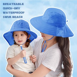 Toddler Summer Hat with Neck Flap Waterproof Kids Swim Hat Baby UV Protection Sun Hats Beach Cap for Boys Girls (1-4 Years, Royal Blue)