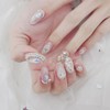 Lace pink handmade nail tips - Short almond / 레이스핑크
