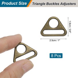 sourcing map 8 Pcs 1 Inch Triangle Buckles Adjuster Triangle D Rings Strap for Purse Straps Keychain Lanyard Webbing Bag DIY Hardware Accessories, Bronze