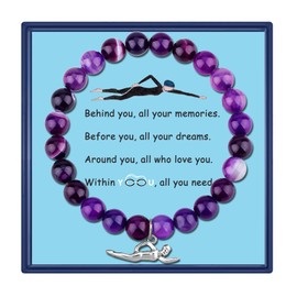 liforlove Swimming Lover Gift Swimmer Inspiration Gifts Swimmer Charm Bracelet Swimming Jewelry for Women (Amethyst Swimming Bracelet)