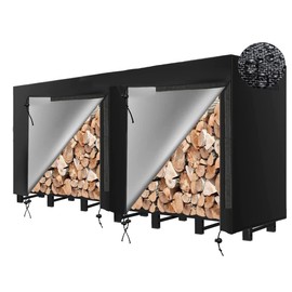 Sqodok Firewood Rack Cover 600D Waterproof Log Rack Cover 8FT Indoor Outdoor Wood Cover All Weather Protection Firewood Holder Cover Metal Lumber Carrier, Black