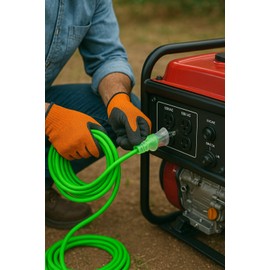 pizety 10 Gauge 50 FT Extension Cord 10/3 Contractor SJTW – Heavy Duty Outdoor Extension Cable, Waterproof & Flexible with Lighted Ends, 10 awg Copper Wire 3-Prong Plug 125V 15A 1875W ETL Listed green