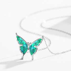 CUOKA MIRACLE Opal Butterfly Necklace for Women 925 Sterling Silver Cute Butterfly Charm Butterfly Jewelry Pendant Butterfly Necklace Gifts