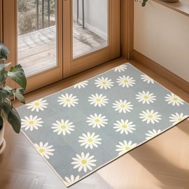 Door Mat Indoor Entrance 2x3 Floral Rug, Machine Washable Small Area Rug Non-Slip Low Pile Boho Carpet for Entryway, Kitchen, Bedroom, Bathroom, Nursery, Kids Room（Gray）