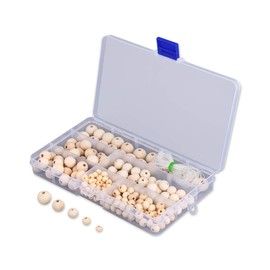 220 Pieces Wooden Beads 5 Sizes (6-14mm) of Unfinished Wood beads with Storage Box Wooden Spacer Beads for Jewelry Making