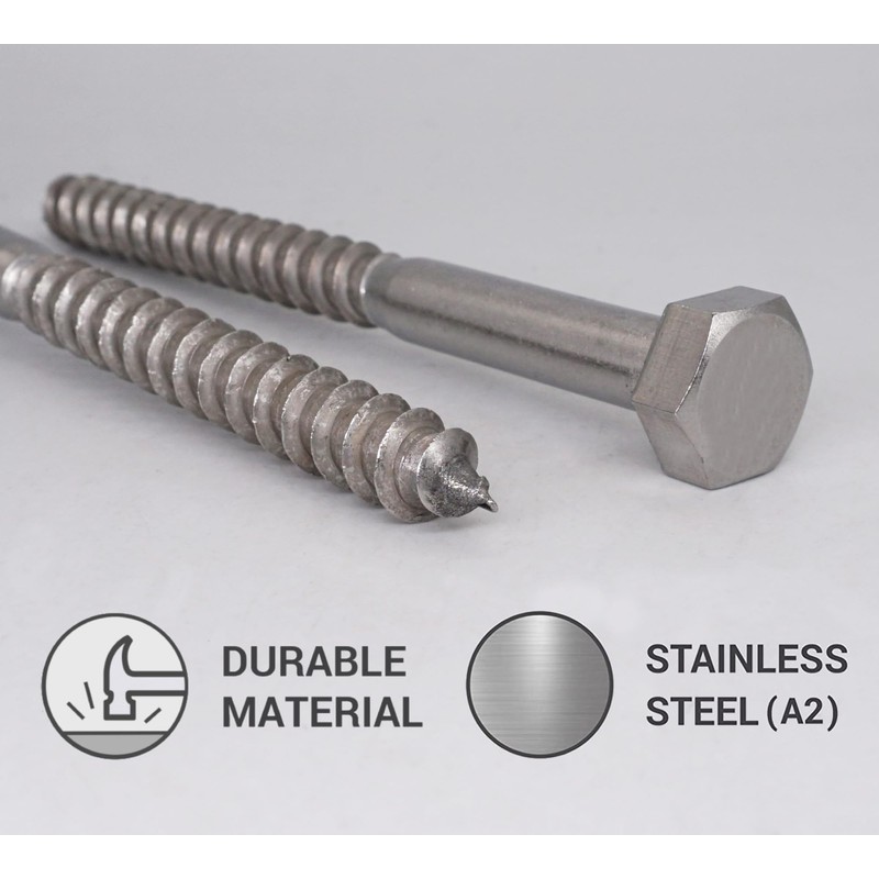 SKIR'CO (4 pcs) A2 Stainless Steel Hexagonal Head Wood Screws