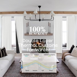 SHINELAND 90 Inch Blackout Curtains,Sun Blocking White Curtains 90 Inches Long for Living Room 2 Panels Set,Back Tab Pleat Thermal Insulated Darkening Curtain Drapes 90 Inch Length for Bedroom