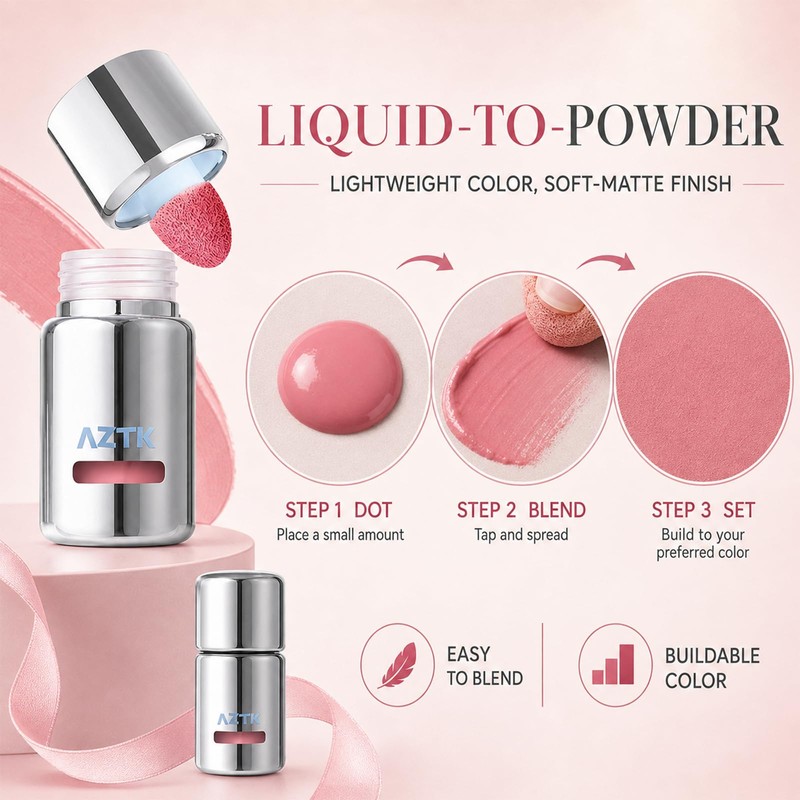 Liquid Blush, Aztk Jello Color Liquid Blush, Concealer with Sponge