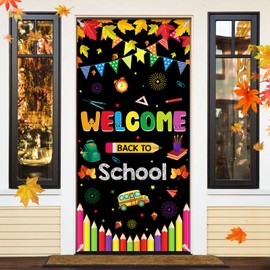 Welcome Back To School Door Cover Fall Back To School Door Decorations Banner Autumn First Day of School Front Door Porch Sign Photo Banner Background for School Classroom Indoor Outdoor Wall Decor