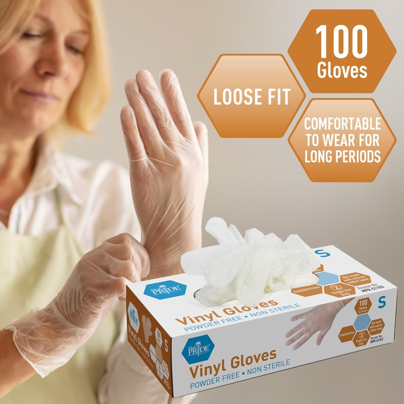 MedPride General Purpose Powder-Free Vinyl Gloves, Small, 100 Count (Pack