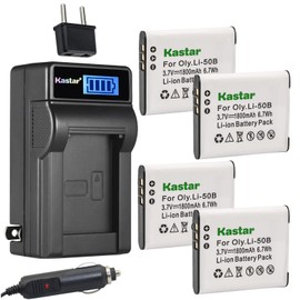 Kastar 4-Pack Li-50B Battery and LCD AC Charger Compatible with Olympus Stylus 9010, SZ-10, SZ-11, SZ-12, SZ-14, SZ-15, SZ-16, SZ-20, SZ-25MR, SZ-30MR, SZ-31MR iHS, Tough TG-610, Tough TG-615 Cameras