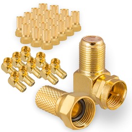 HB-DIGITAL Angle Adaptor Set for Satellite Systems: 20x F-Connector (Gold-Plated) + 10x F-Angle Adaptor [F-Connector (SAT Male) to F-Female (SAT Female)] Right Angle Corner Connector 90° Degree