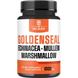 1000mg Goldenseal Root Capsule Extract 10:1 with Echinacea, Mullein Leaf, Marshmallow - Support Immune System, Digestive Health, Overall Well-Being & Body Management - 90 Veggie Capsules