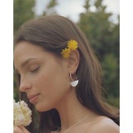 Gold Silver Hoops with Half Moon for Women - Boho Semi-Circumference Earrings Gold and Silver