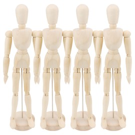 ZEONHEI 4 Pack 8 Inch Wooden Artists Model, Wooden Art Mannequin Moveable Drawing Mannequin, Posable Wooden Figure with Base, Articulated Mannequin Wooden Manikin for Drawing, Painting, Home Decor