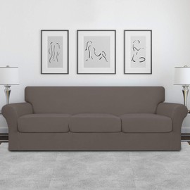 Easy-Going 4 Pieces Oversized Stretch Soft Couch Cover for Dogs - Washable Sofa Slipcover for 3 Separate Cushion Couch - Elastic Furniture Protector for Pets, Kids Taupe