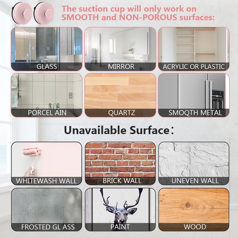 flintronic Pack of 2 Pink Wall Hooks, Suction Cups, Suction