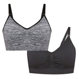 Motherhood Maternity Women's Plus-Size Seamless Clip Down Nursing Bra, Black/Grey Spacedye 2 Pack
