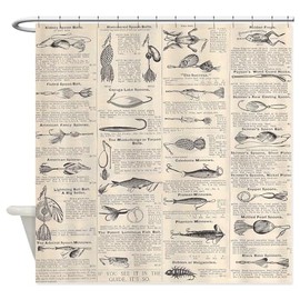 CafePress Fishing Lures Vintage Antique Newsprint Shower Cur Decorative Fabric Shower Curtain