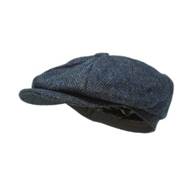 Borges & Scott Lomond Newsboy Cap - 100% Handwoven Wool - Harris Tweed - Water Resistant - Navy Herringbone - 56cm