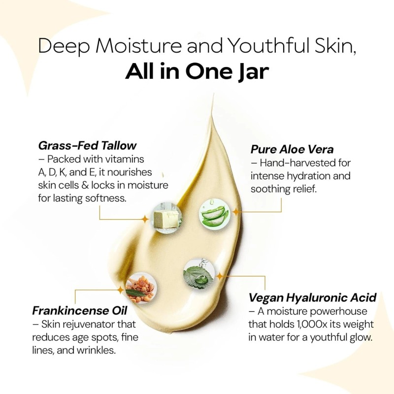 LA PURE Beef Tallow for Skin, Grass-Fed Tallow Face Cream