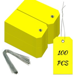 100 Pieces Plastic Shipping Tags with Reinforced Wire Blank Heavy Duty Shipping Tags Waterproof Tags Equipment Moving Tags for Luggage Auto Parts Garage Inventory (Yellow, 2.36 x 4.7)