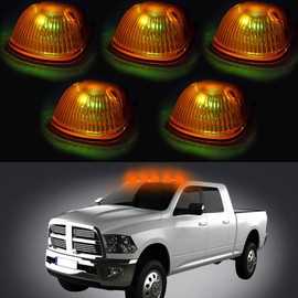 LBRST 5x Amber Lens LED Cab Roof Marker Light Assembly LED Cab Clearance Lights+T10 5-5050-SMD Green LED Bulbs Fit For For Dodge Ram 1500 2003-2010 For Dodge Ram 2500 2003-2010 Trucks Cab Marker