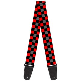 Buckle-Down Guitar Strap Checker Black Gray 2 Red 2 Inches Wide