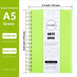 HIJYOO Notebook A5, 300 pages/150 sheets Wirebound Spiral Notebooks, A5 Lined Notepad PVC Waterproof Cover, Journal Notebook for Office School Home Business Writing & Note Taking, 14.5 x 21cm-Green