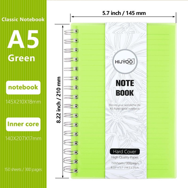HIJYOO Notebook A5, 300 pages/150 sheets Wirebound Spiral Notebooks, A5