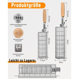 Rolling Grill Basket Set, Grill Accessories with Removable Wooden Handle, 304 Stainless Steel, Barbecue Accessories for Outdoor Grill, Vegetables, Meat and Seafood on the Outdoor Grill, Gifts for Men