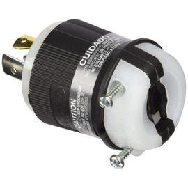 Hubbell HBL2751 Locking Plug, 30 amp, 3 Phase, 120/208V, L18-30P, Black and White, 0.350" to 1.150"
