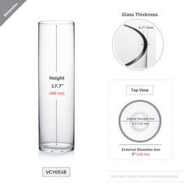 WGV Cylinder Vase, Diameter 5", Height 18", Clear Glass Floral Planter Container, Tall Centerpiece Arrangement for Wedding Party Event Home Office Decor, 1 Piece