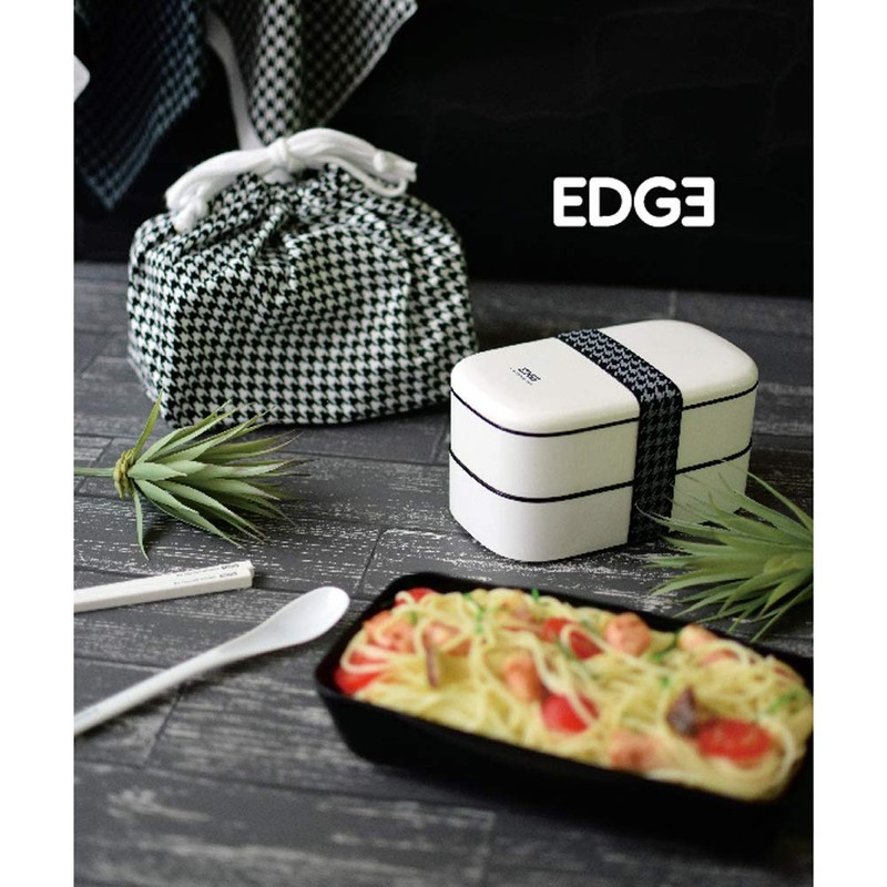 Yellow Studio EDGE Oval 2-Tier Lunch Box, Black 35164