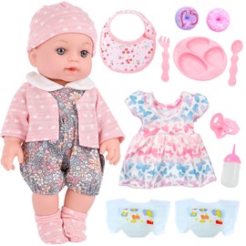 UZIDBTO Realistic Baby Doll Set - 12 Inch Newborn with Clothes and Accessories Diapers Bottle Food Stuff