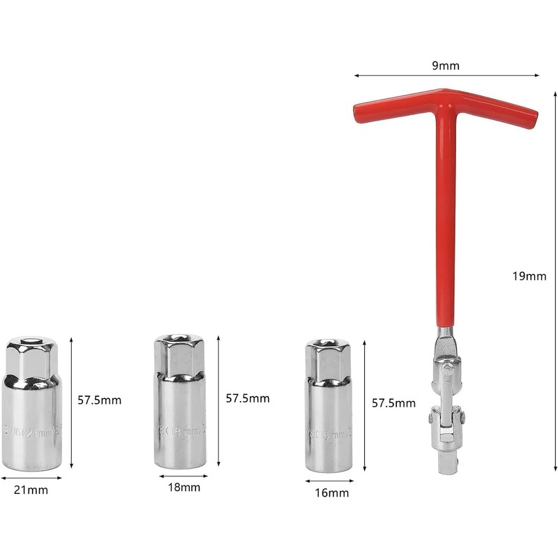 Spark Plug Wrench T-Handle Stainless Steel 16mm (5/8"), 18mm (11/13”),